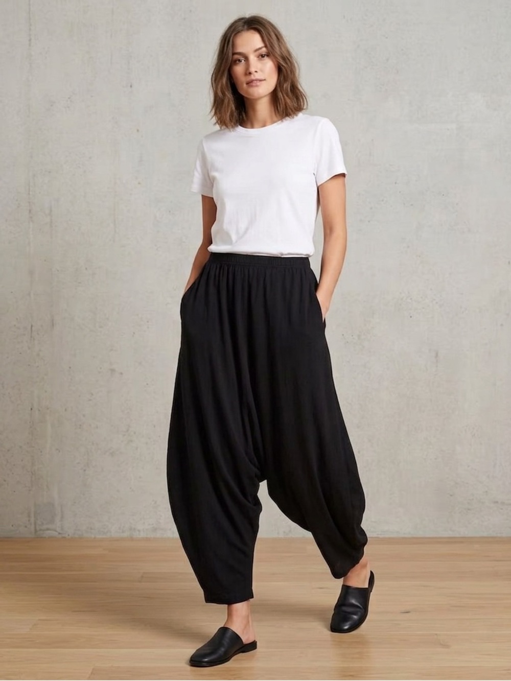 Eileen Fisher Hemp Organic Cotton Harem Pants Black M Lagenlook